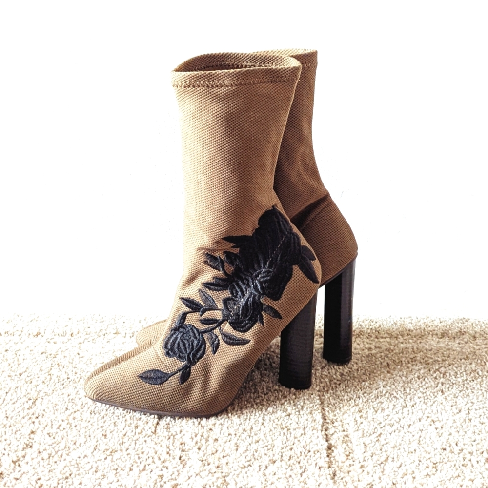 Sage green with black floral embroidery boots